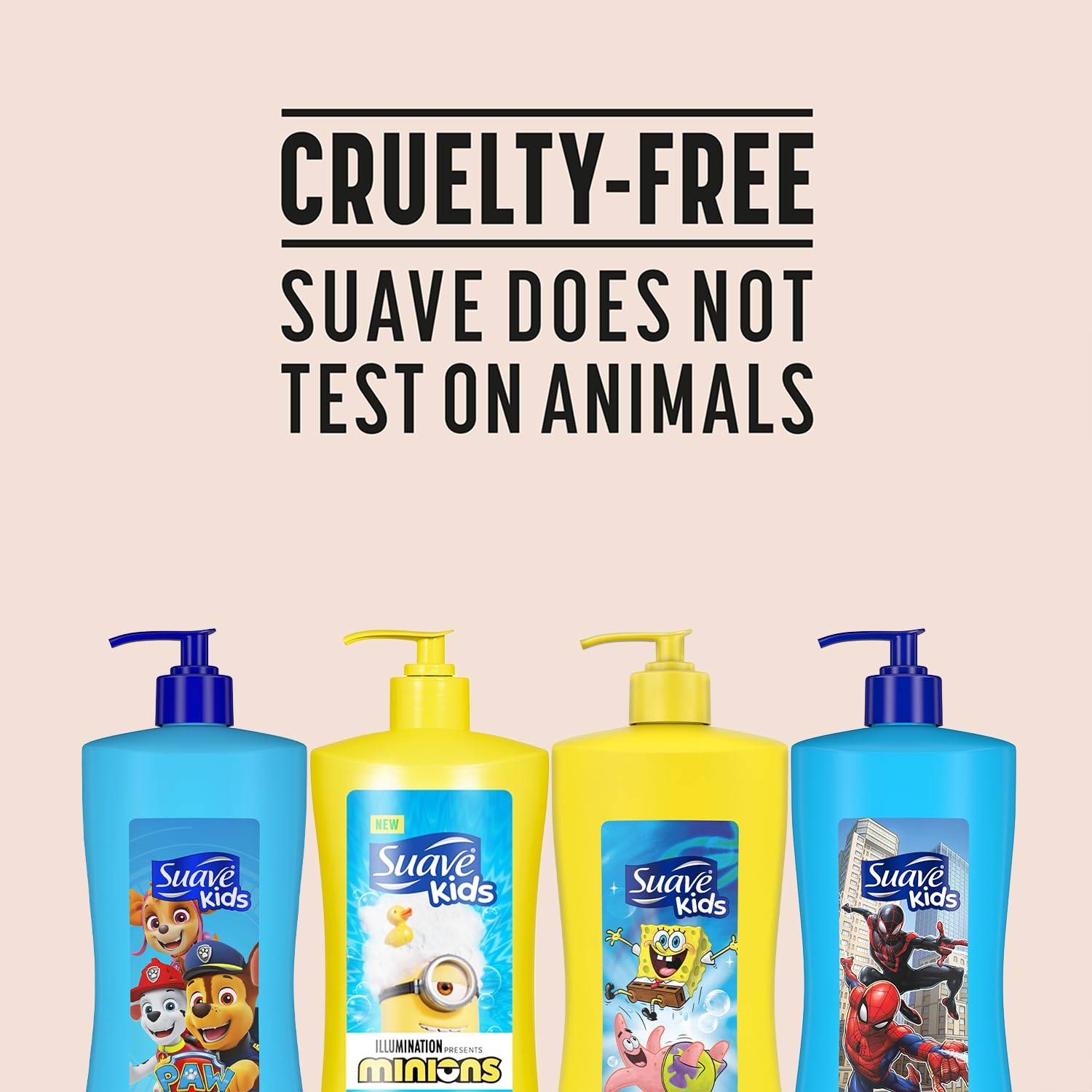 Display of all four Suave Kids 28 oz bottles in a variety pack.
