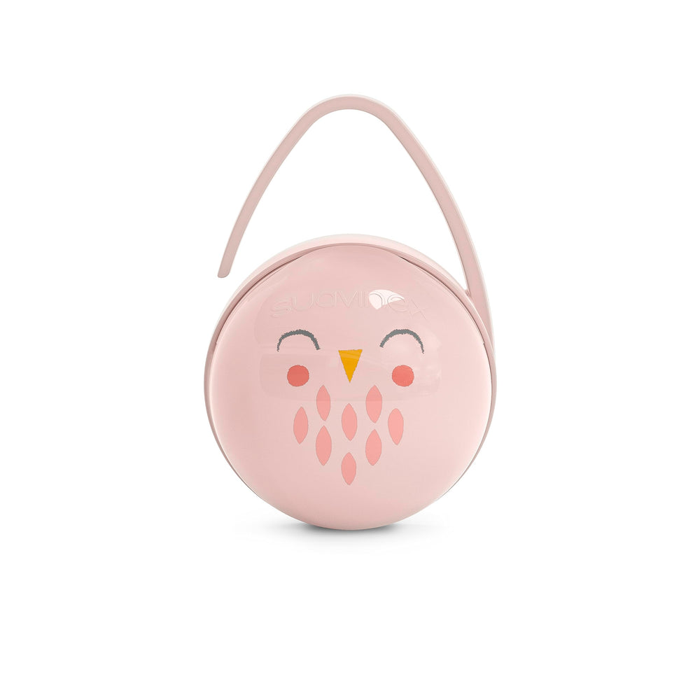 Suavinex Bonhomia pink dual pacifier case with two compartments for clean storage.