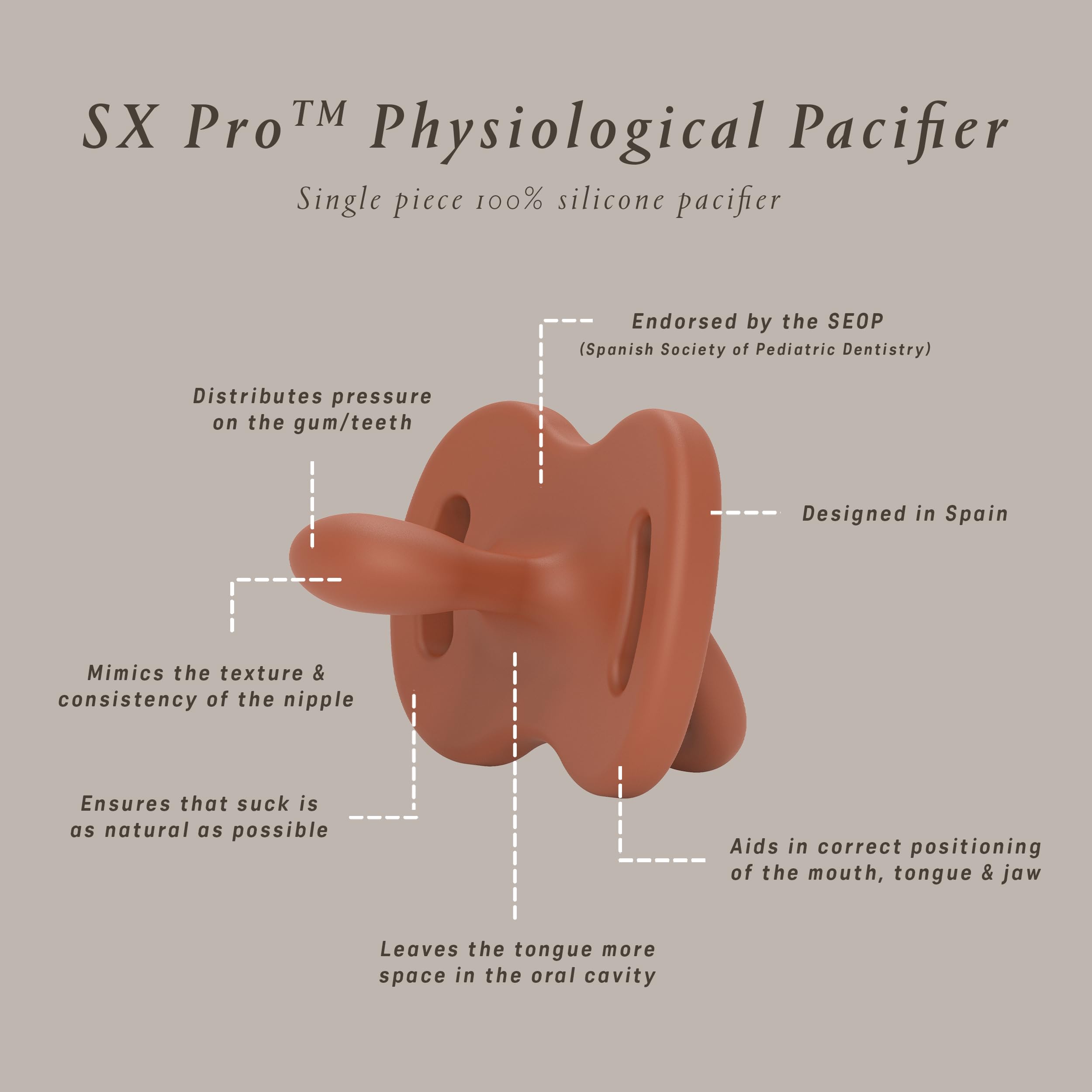 Slot opening fits up to two pacifiers for travel and organization.