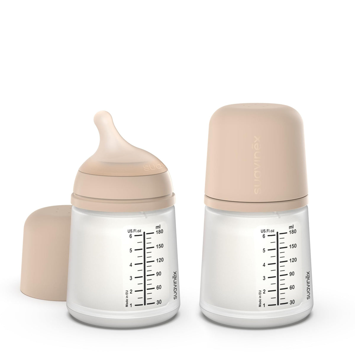 Suavinex Zero Zero anti-colic bottle pack shot shows the two-pack design for easy feeding.