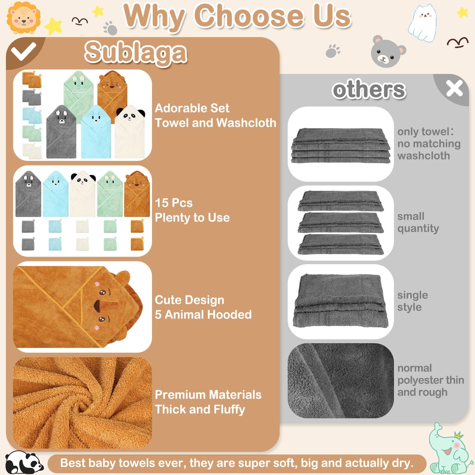 Sublaga hooded towel bear hood keeps baby dry and comfy