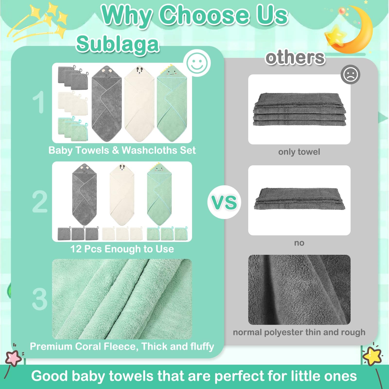 Sublaga washcloth 10x10 inches, ultra-soft for gentle cleansing.