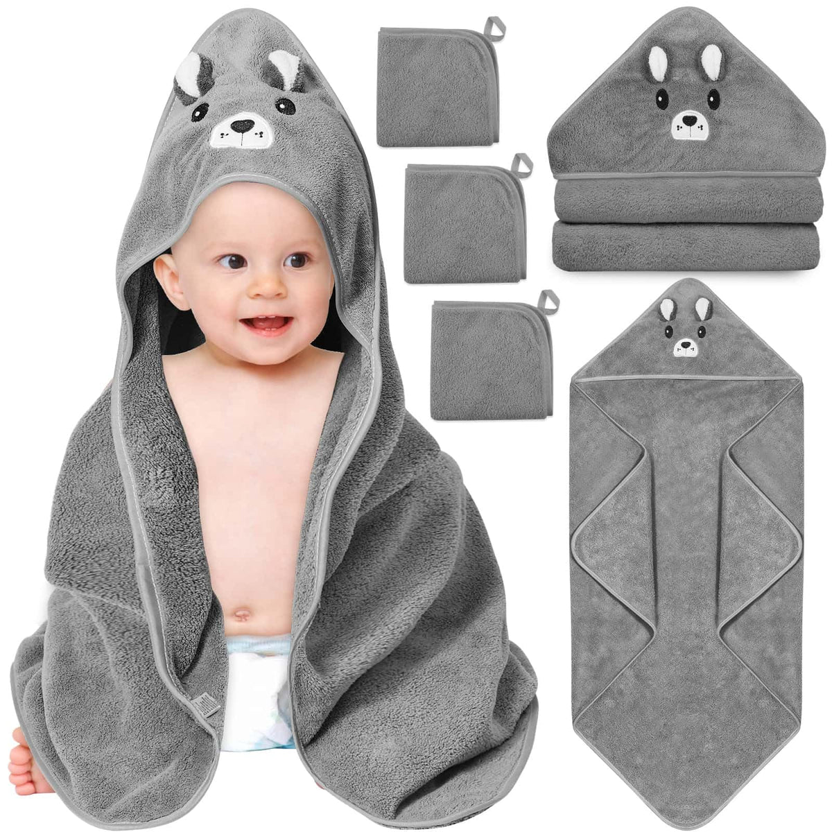 Sublaga gray bear hooded towel offers a cozy bath wrap for newborns.