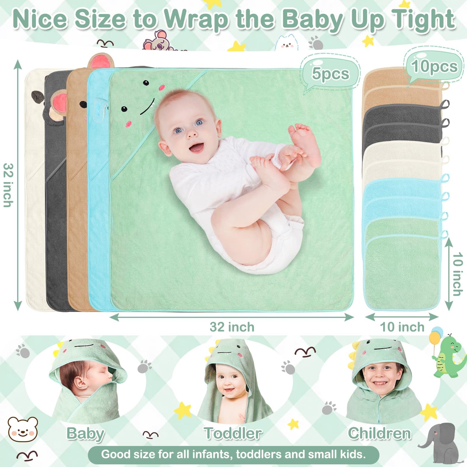Sublaga hooded towel with playful bear design for bath time fun.