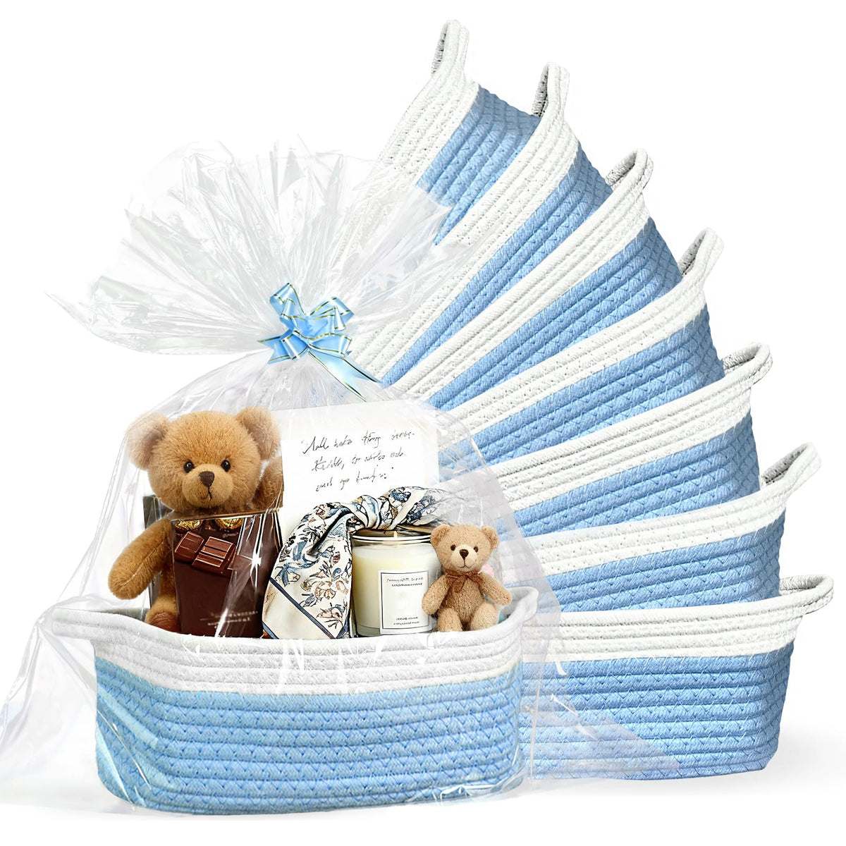 Succwoah 8-pack blue woven baskets for organized toy storage