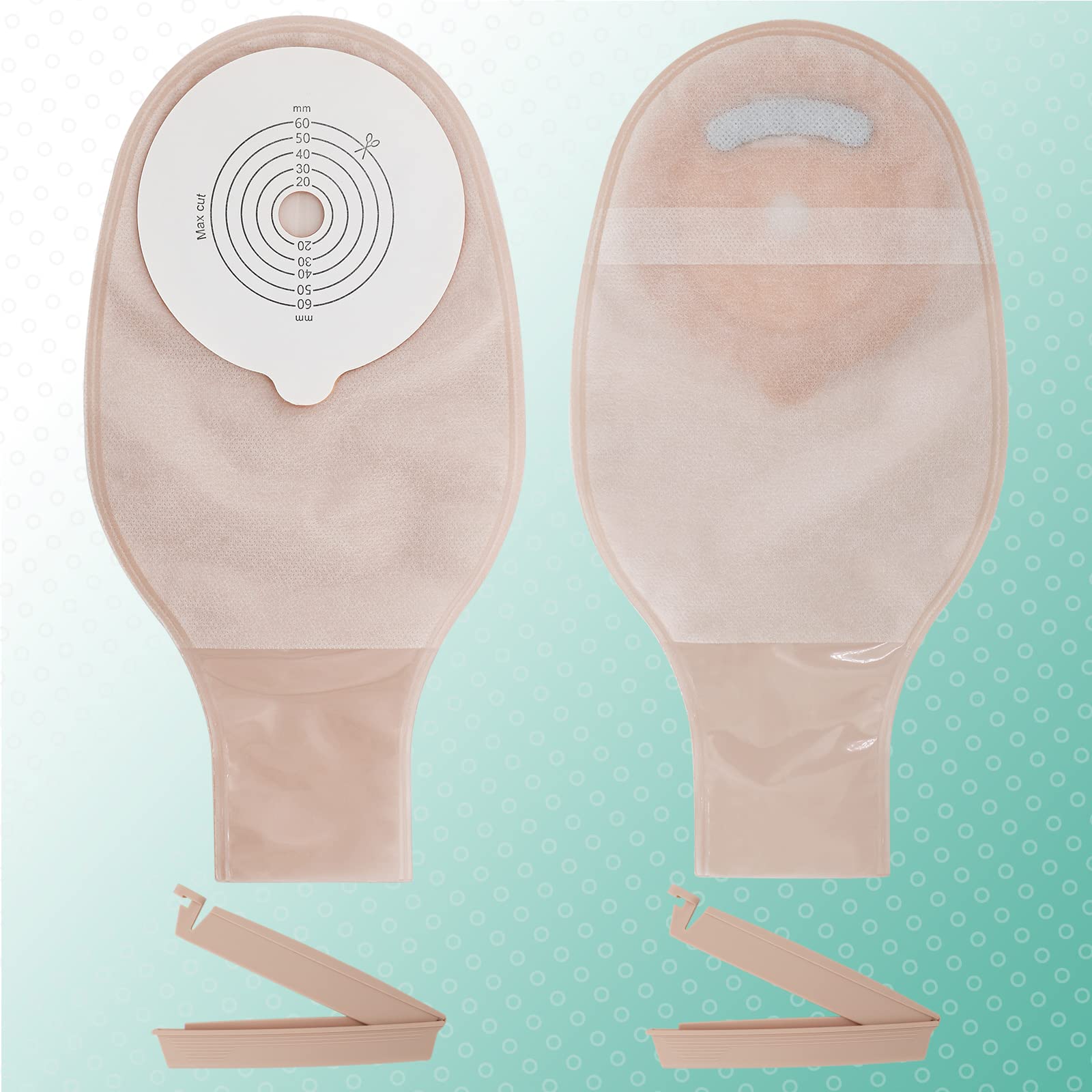 SUCONBE ostomy bag with clip-closure seal for secure replacement.