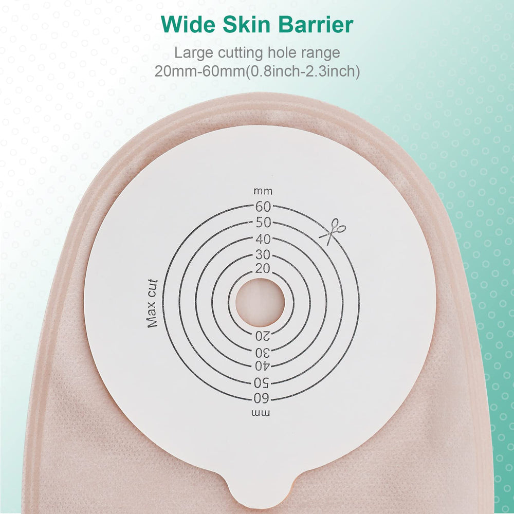 SUCONBE cut-to-fit flange on ostomy bag for a tailored seal.