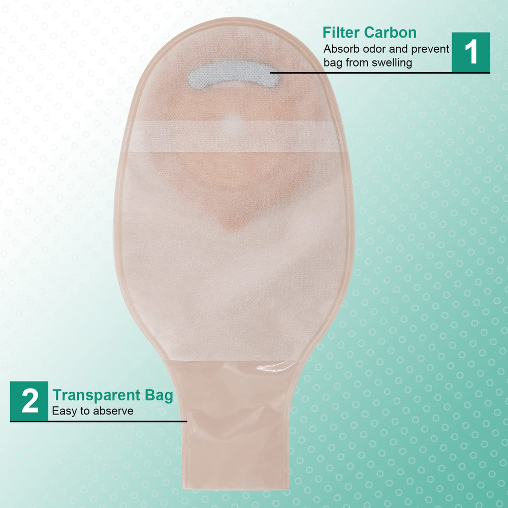 SUCONBE 25-bag ostomy pack with clips and accessories.