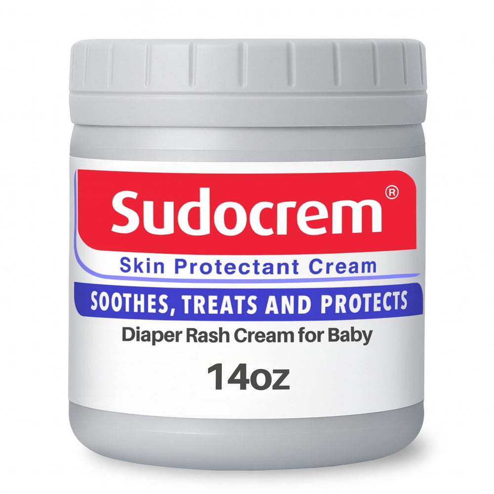Sudocrem diaper rash cream jar showing protective barrier for baby's skin