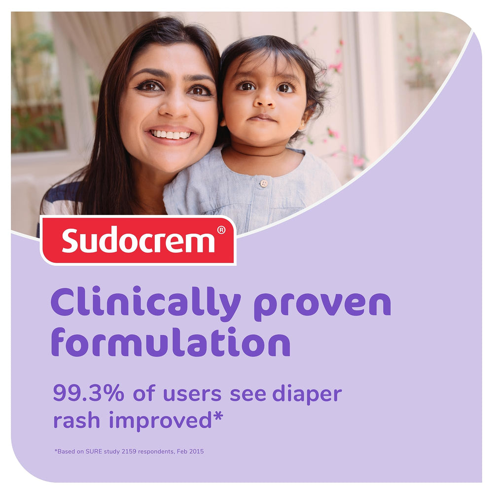 Sudocrem easy-application cream shown for quick soothing during changes.