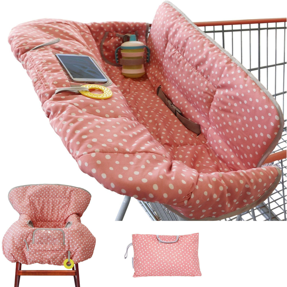 Suessie pink dots cart cover on a cart protecting baby from germs