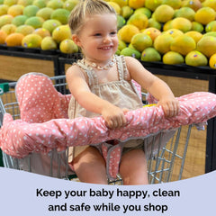 Suessie pink dots cart cover with sippy cup strap prevents spills