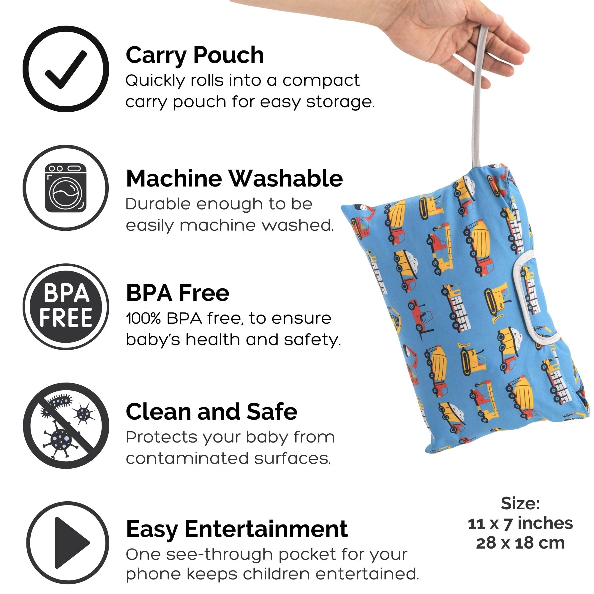 See-through phone pocket on Suessie cover for easy entertainment.