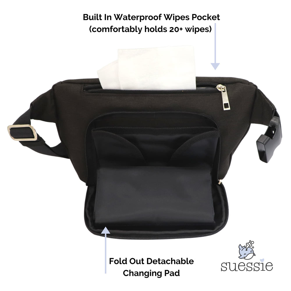 Suessie fanny pack with detachable changing pad, ready for quick on-the-go changes.