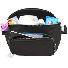Suessie fanny pack diaper bag front view, compact and easy to grab on busy days.
