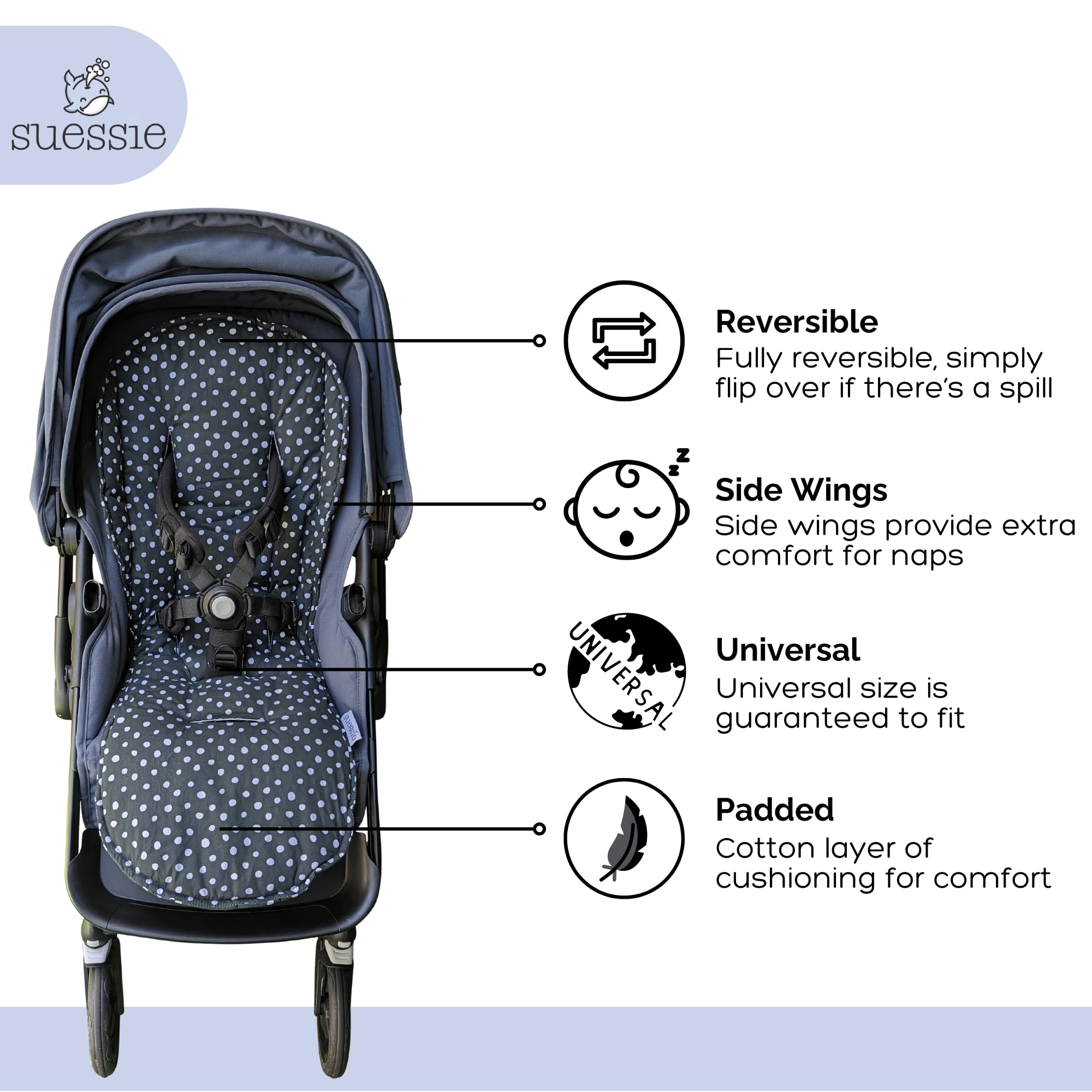 Suessie Stroller Liner leak-proof-inner-layer adds spill protection for outings.