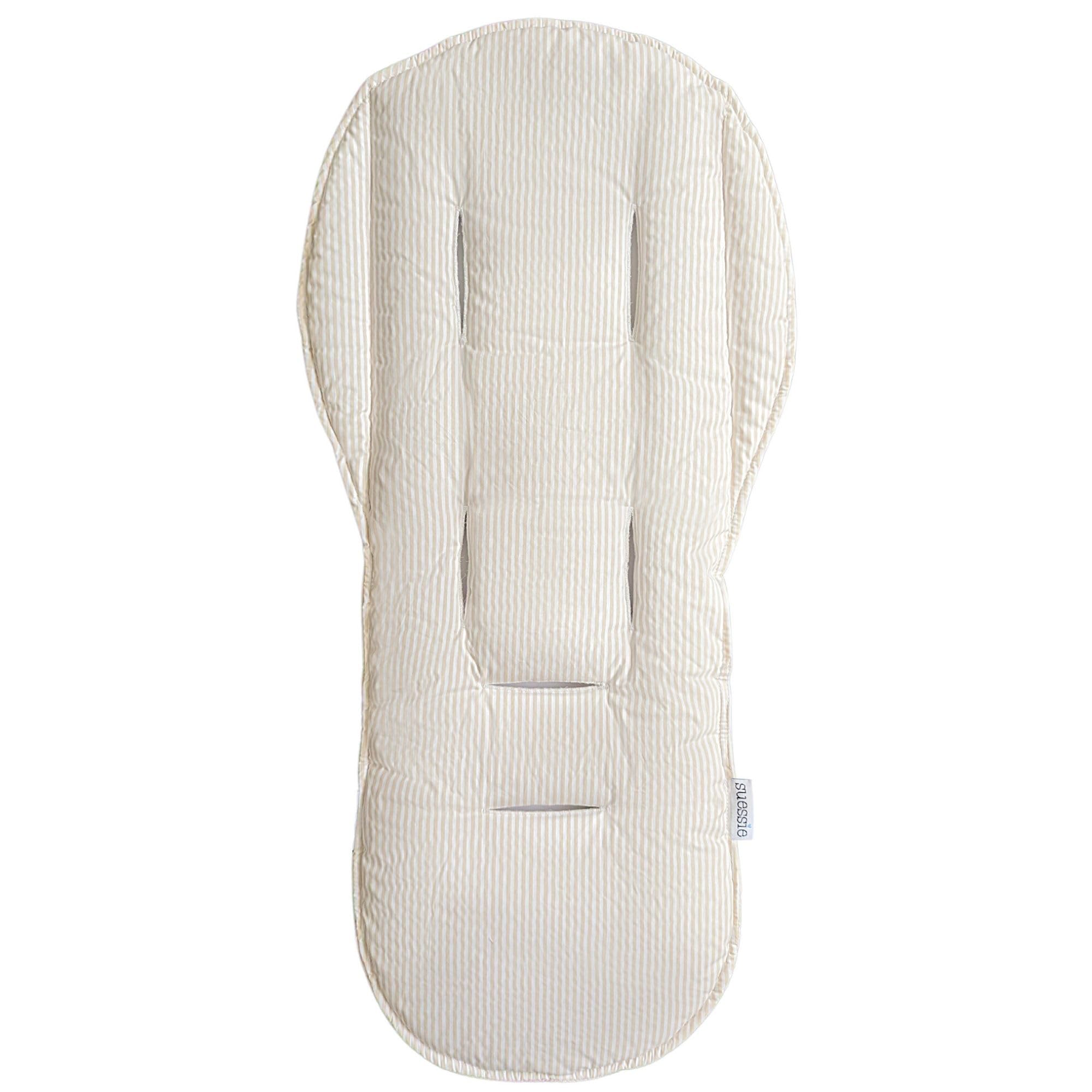 Suessie stroller liner sand stripe fabric close-up highlights breathable cotton texture for baby comfort.