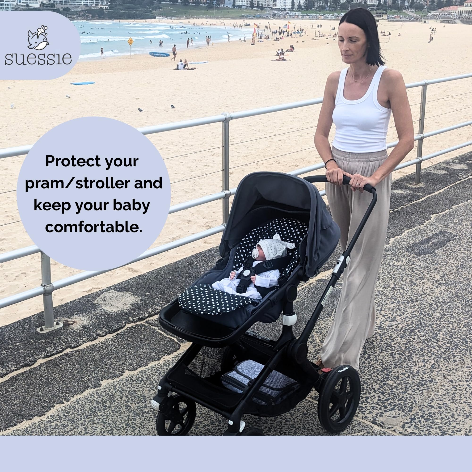 Suessie Stroller Liner protects the stroller from wear and sun fading during daily use.