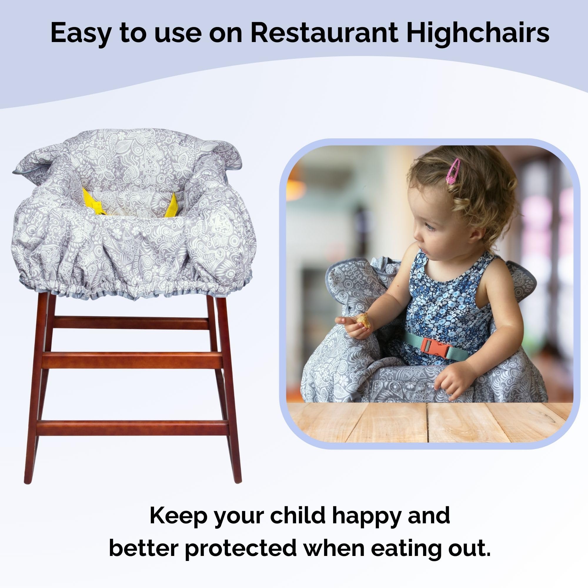 Teether and toy loops on Suessie cover offer safe play during errands.