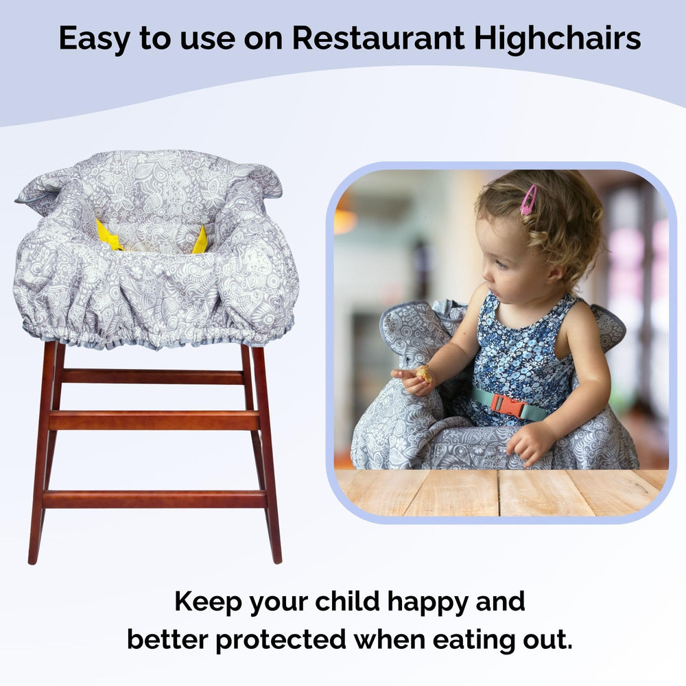 Teether and toy loops on Suessie cover offer safe play during errands.
