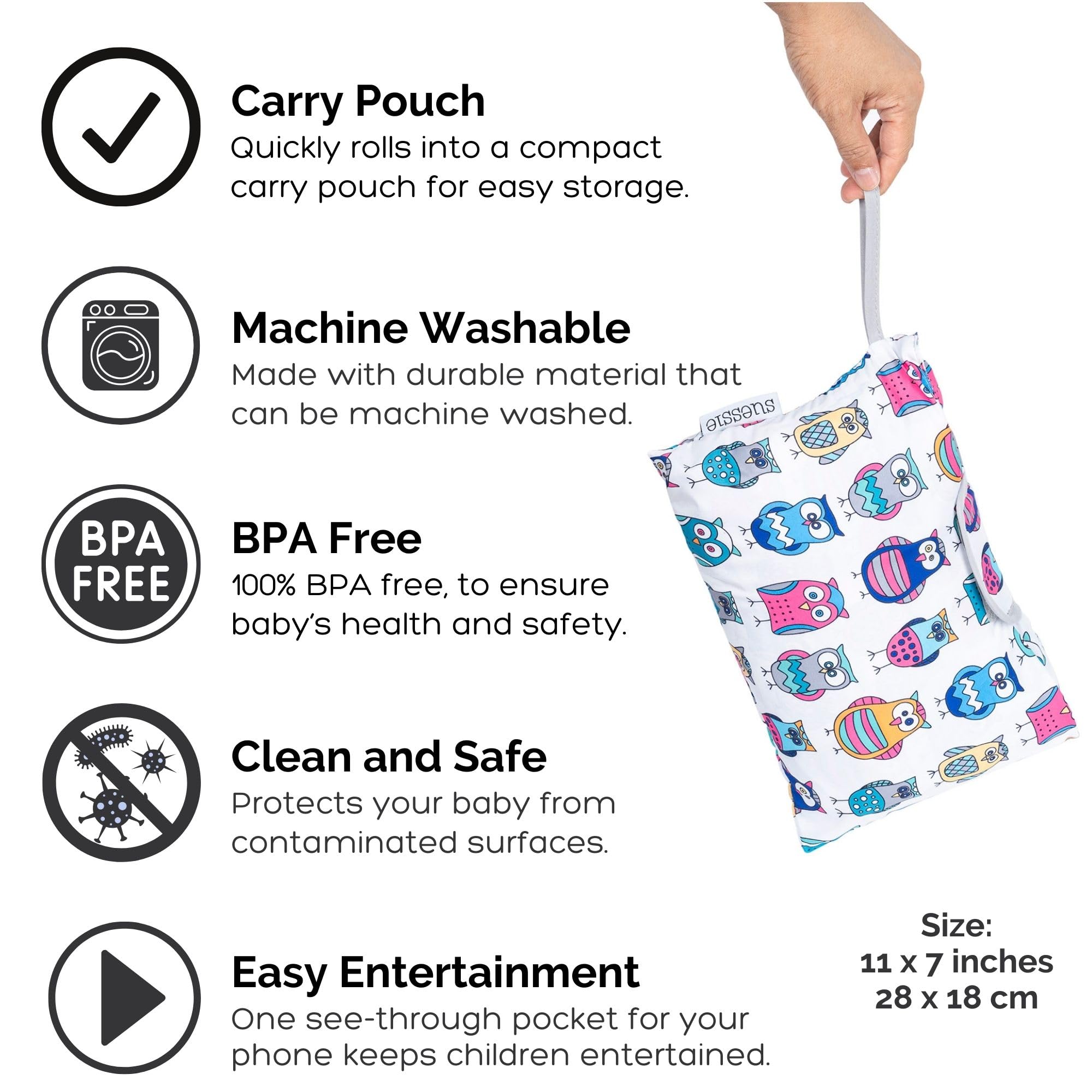 Suessie toy teether loops attach toys for on-the-go entertainment.