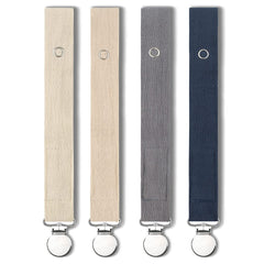 Sugee baby pacifier clip in beige soft linen keeps pacifier secure on clothing.