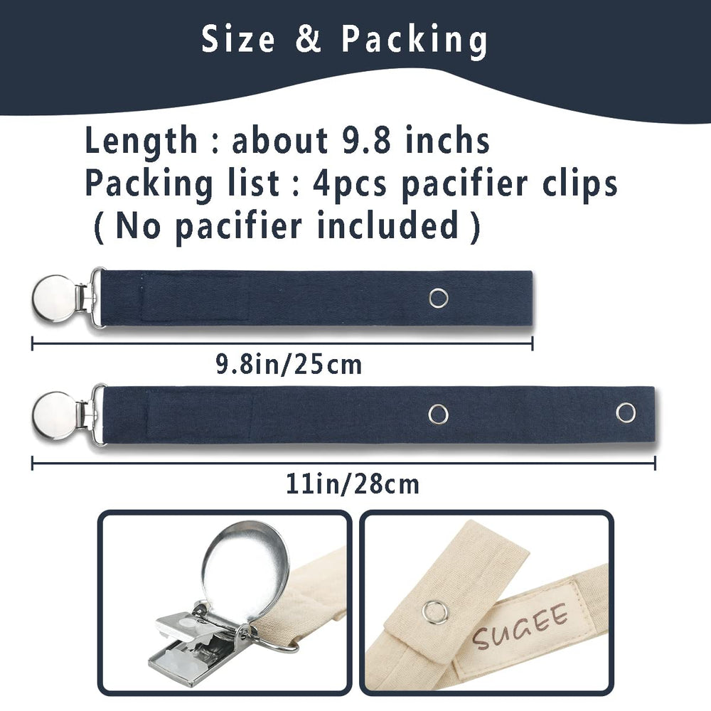 Sugee fabric pacifier strap in green attaches securely to pacifiers and teethers.