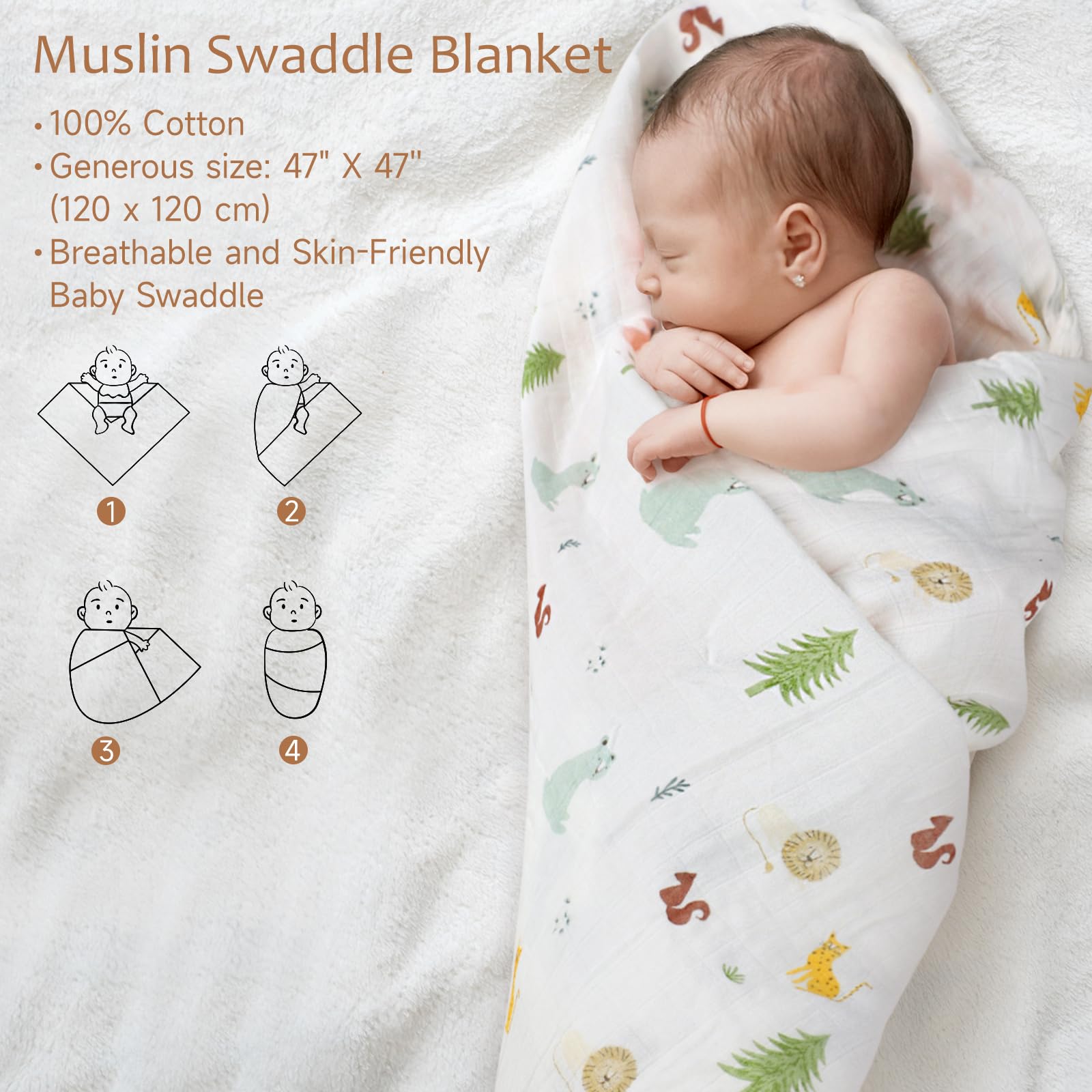 Suhctuptx baby swaddle blanket in soft muslin fabric 47x47 inches