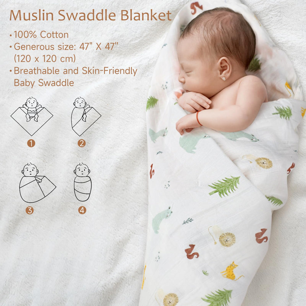 Suhctuptx baby swaddle blanket in soft muslin fabric 47x47 inches