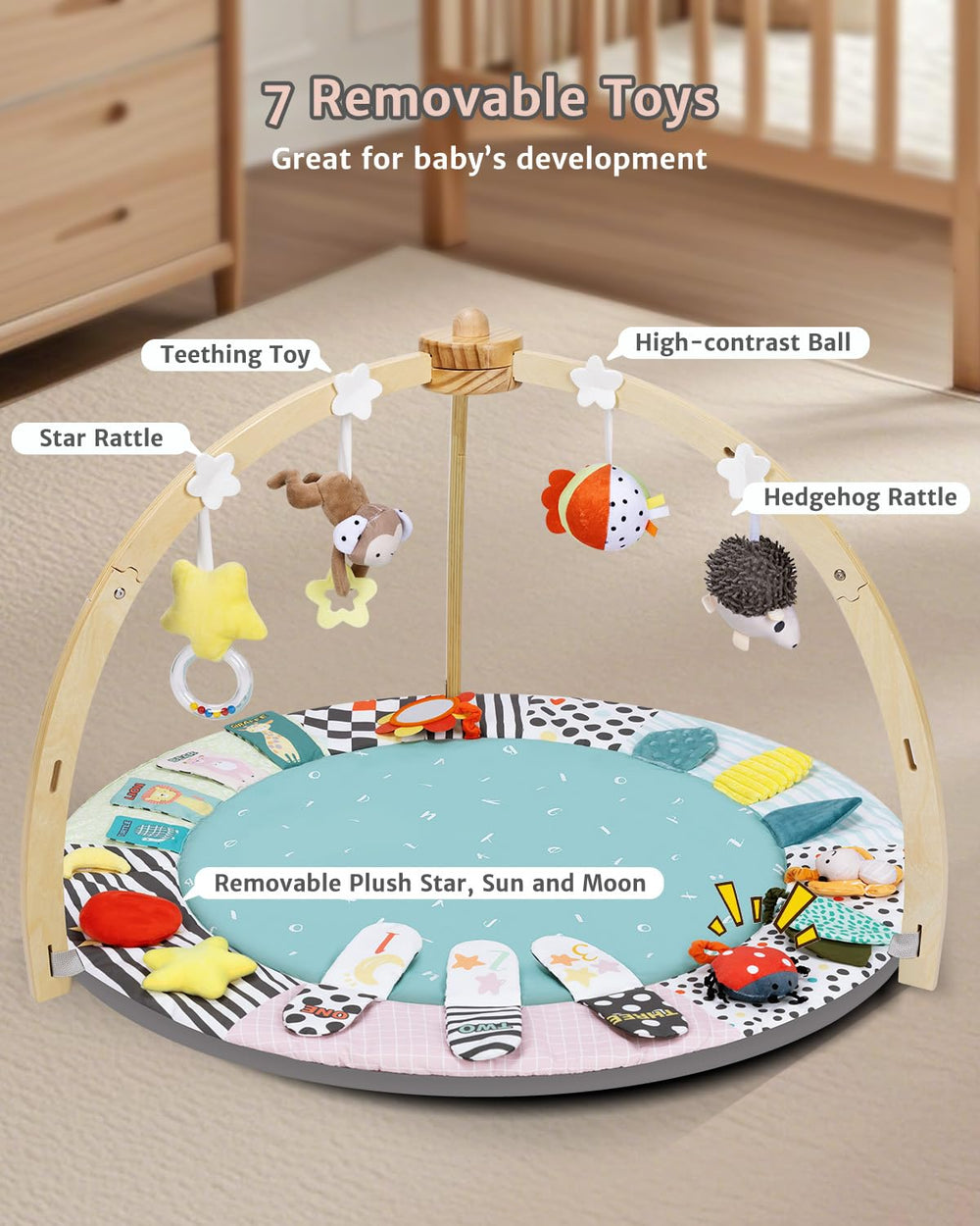 Suihuooo Baby Play Gym detachable toys promote grasping and multisensory exploration.
