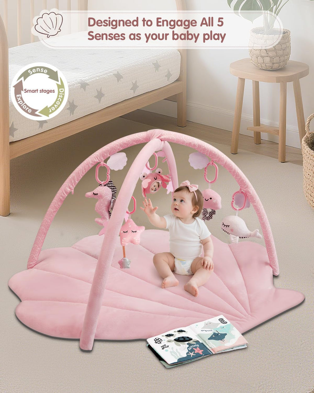 Suihuooo mat with 6 detachable toys supports sensory exploration during playtime.