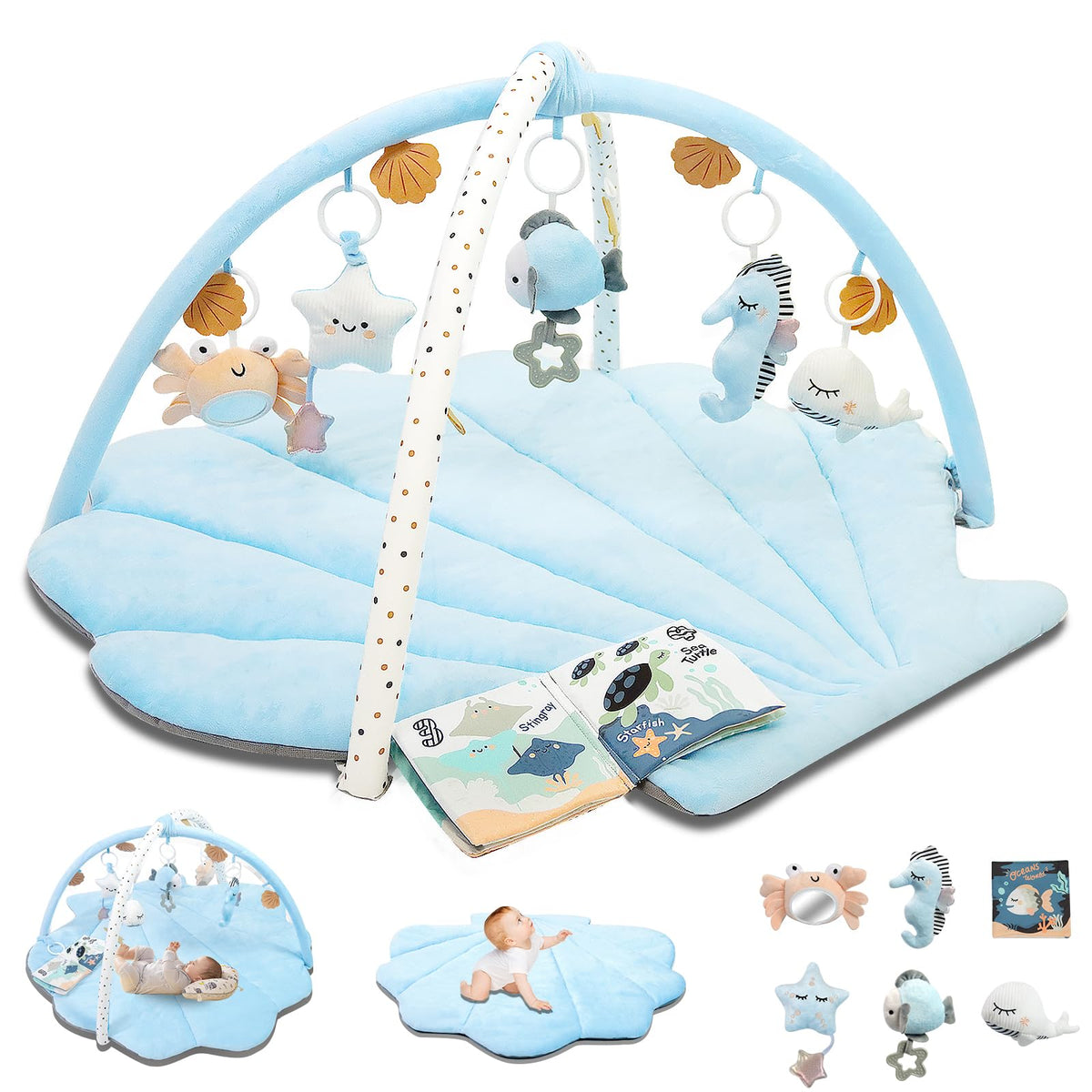 suihuooo baby play gym mat with shells toys for tummy time exploration