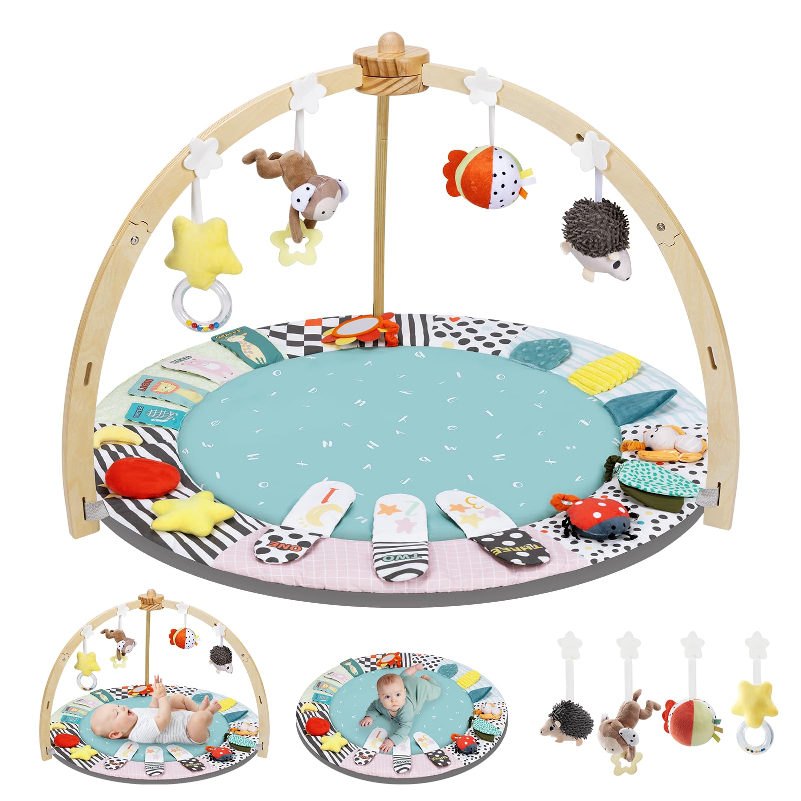 Suihuooo Baby Play Gym wooden frame provides sturdy support for safe tummy time.