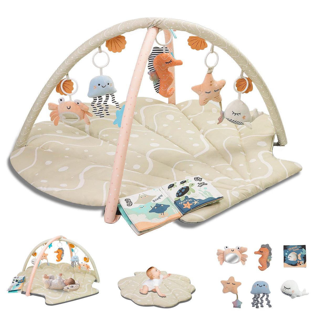 Suihuooo baby play mat oversize shell provides a spacious space for exploratory moves