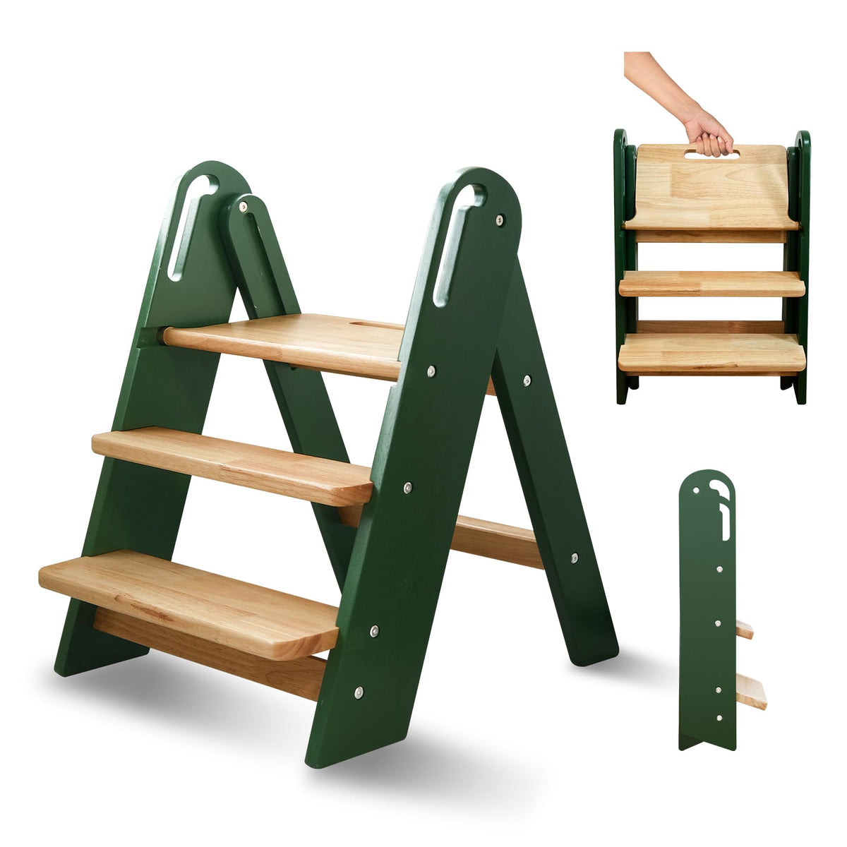 suihuooo 3-step foldable green front view stool provides stable reach for toddlers