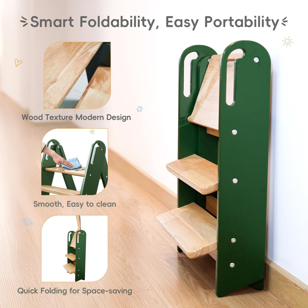 suihuooo step stool green side view highlights portable safety and space-saving design