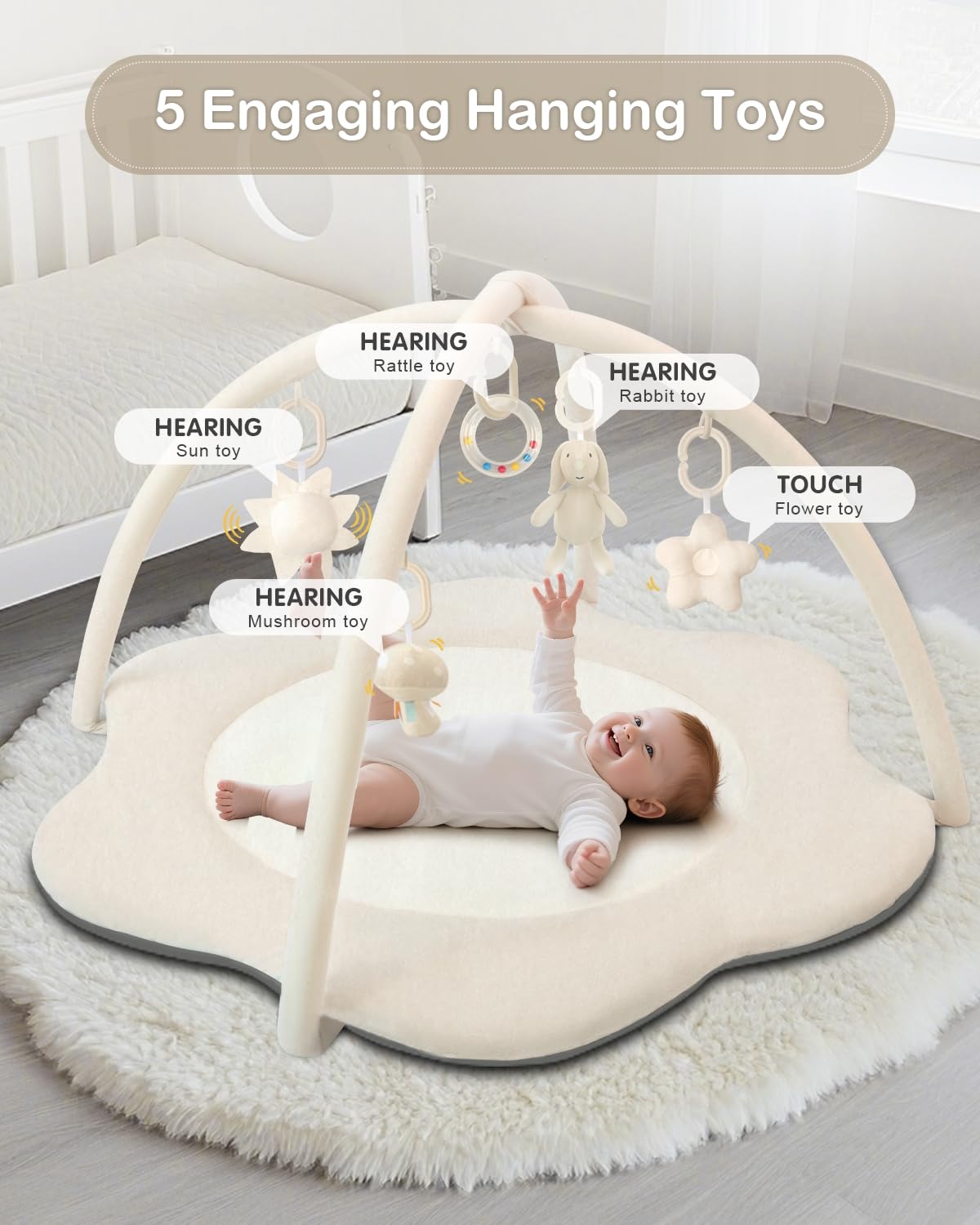 Suihuooo tummy-time mat invites reach-and-grasp movements on a soft surface