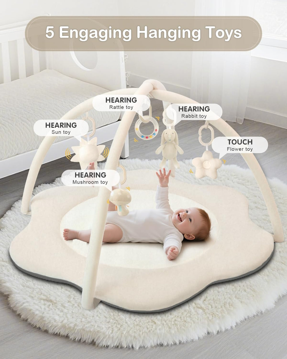 Suihuooo tummy-time mat invites reach-and-grasp movements on a soft surface