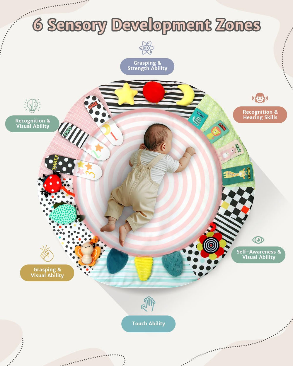 Suihuooo wooden frame baby gym provides sturdy support for growing babies.