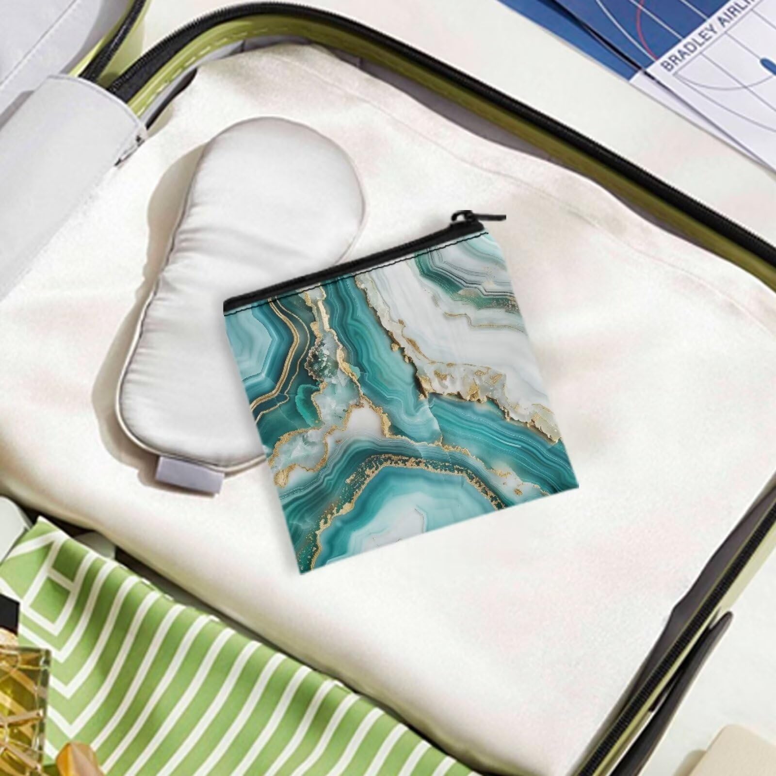 SUITOSELFY teal marble period bag open interior shows organized compartments