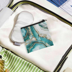 SUITOSELFY teal marble period bag open interior shows organized compartments