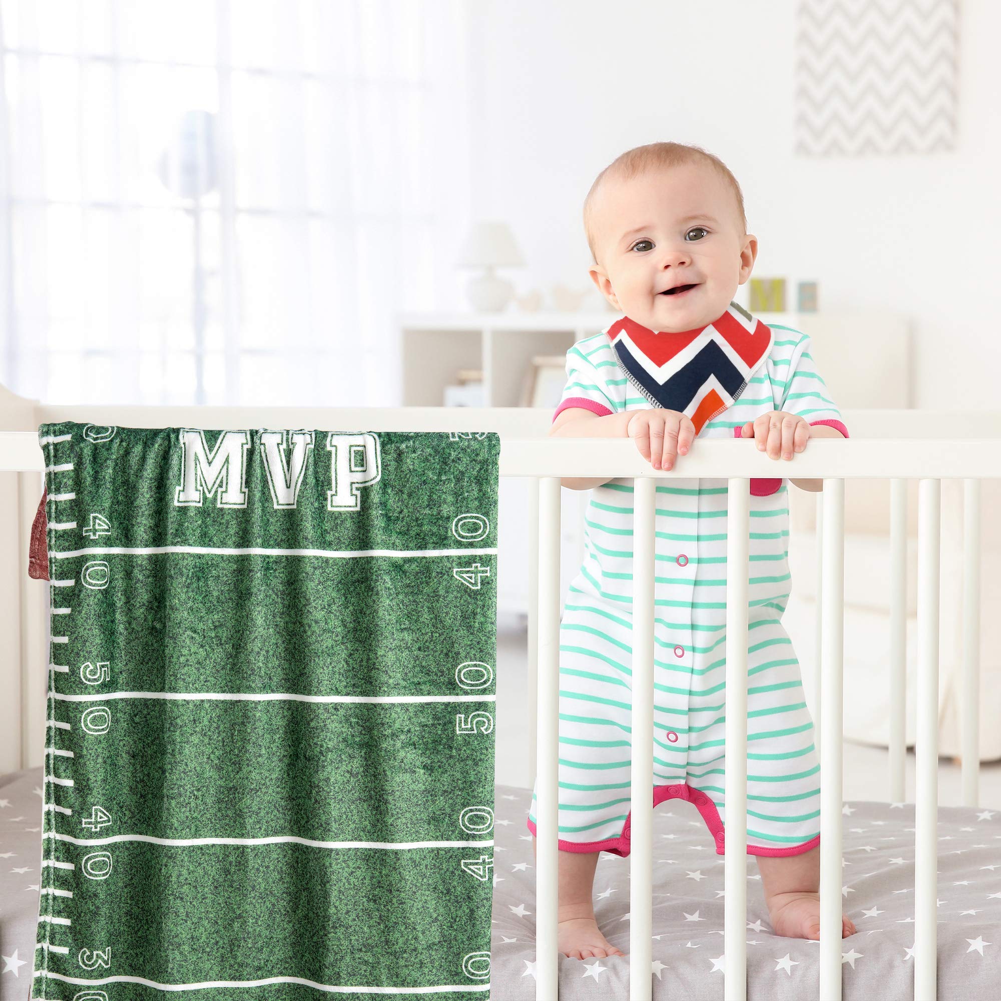 SUKOON Football Milestone Blanket baby photo setup in a cozy layout
