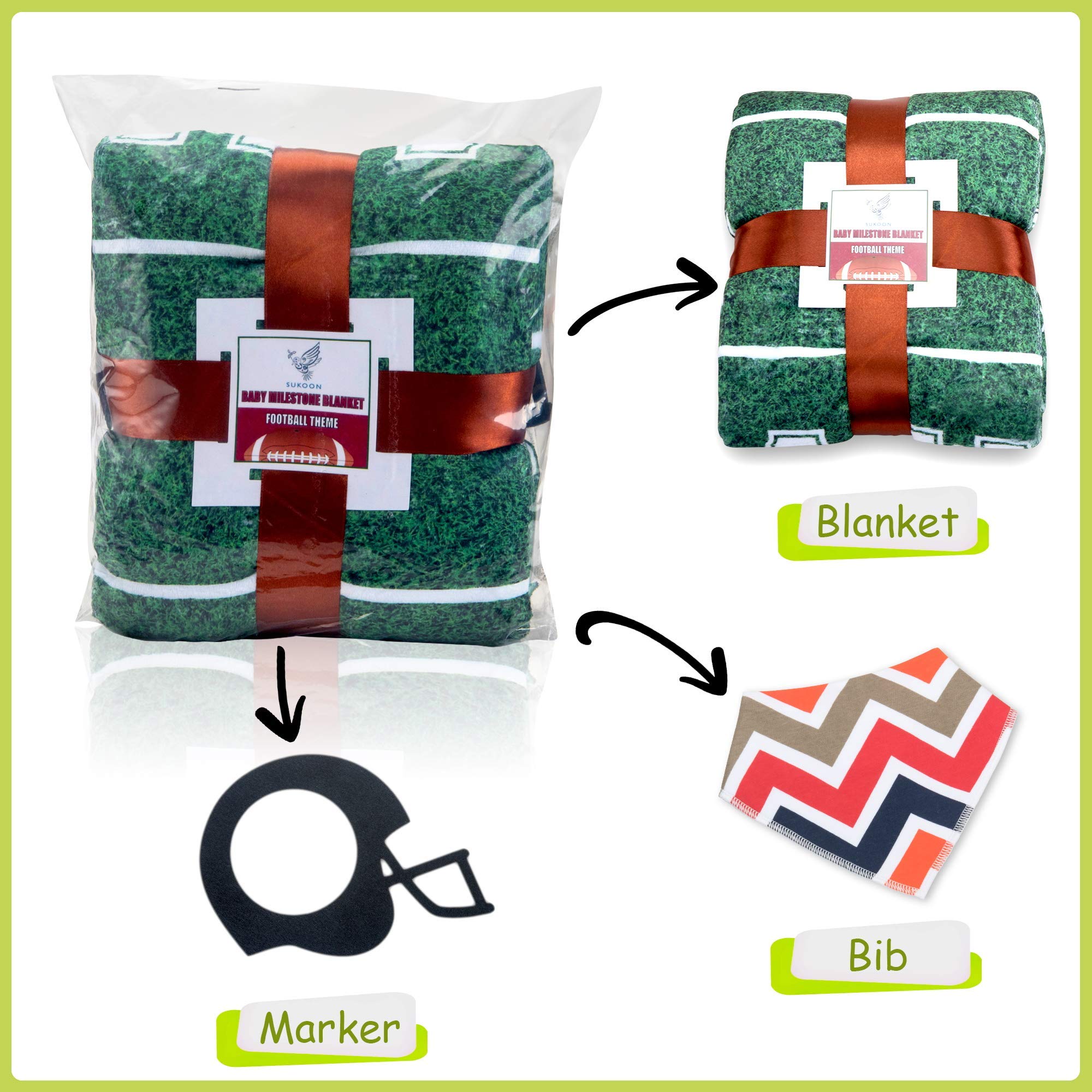 SUKOON Football Milestone Blanket bib included enhances mess-free monthly photo shoots
