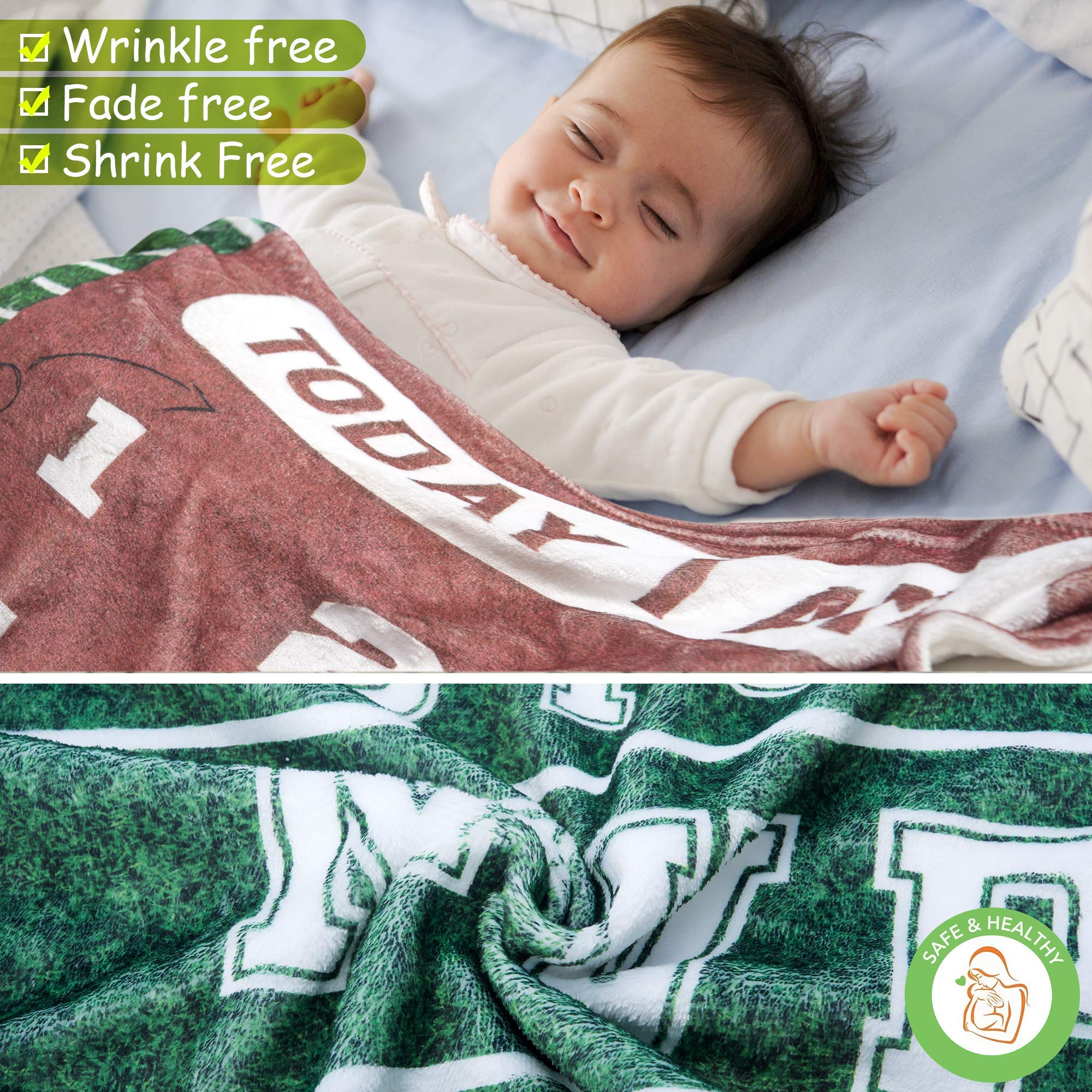 SUKOON Football Milestone Blanket flatlay demonstrates spacious 47x40 inch surface for newborn shoots