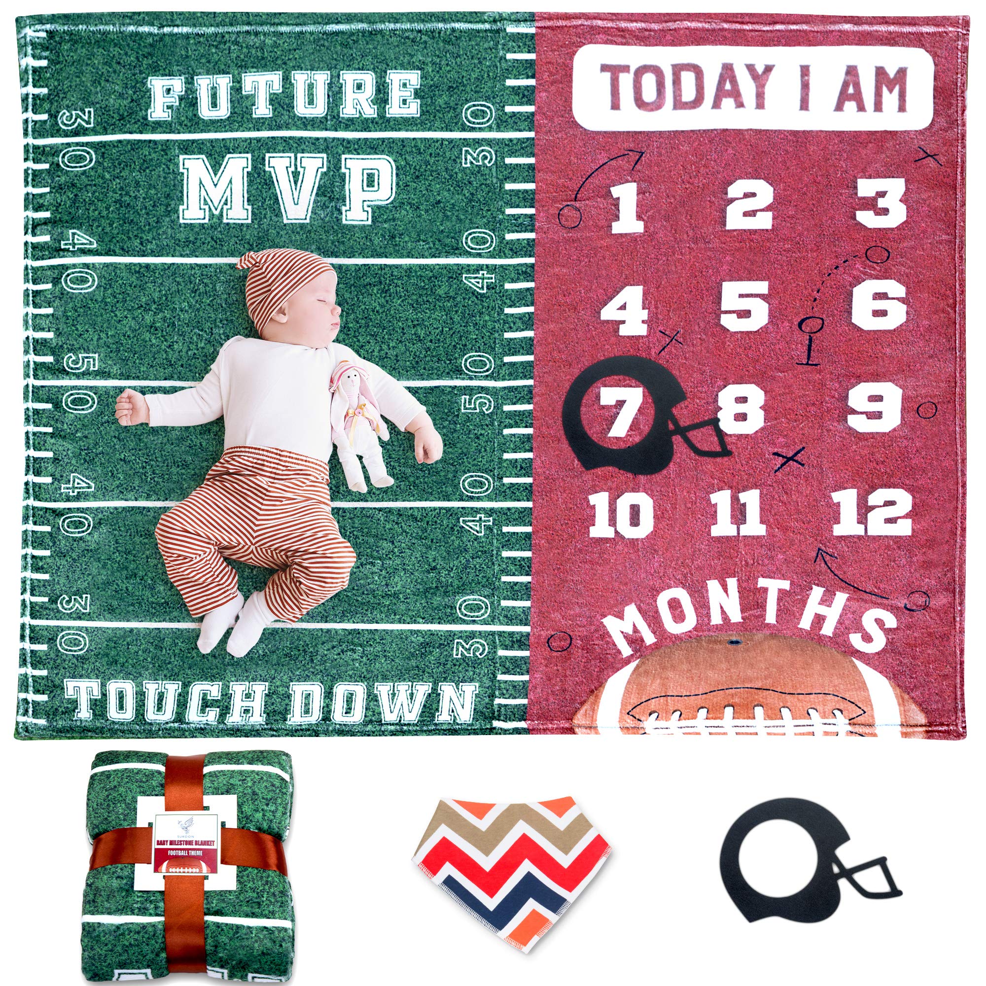 SUKOON Football Milestone Blanket frame setup showcases a complete photo package for milestones