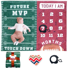 SUKOON Football Milestone Blanket frame setup showcases a complete photo package for milestones