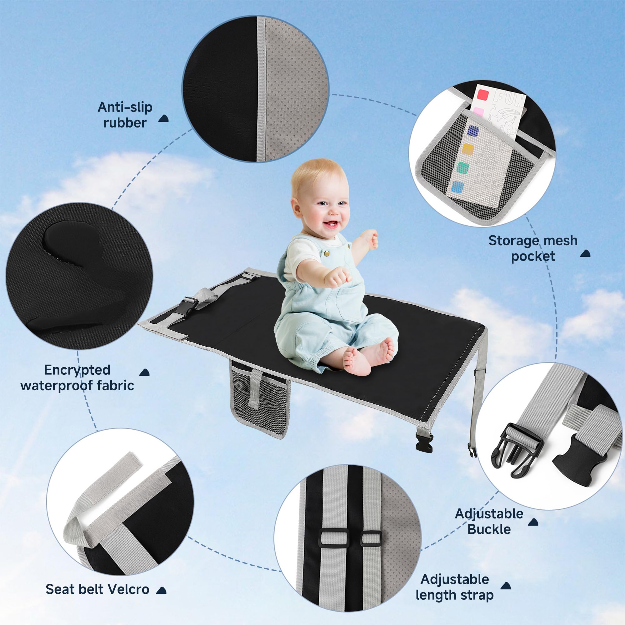 Sukubiui toddler airplane bed deployed surface offering extra legroom for kids.