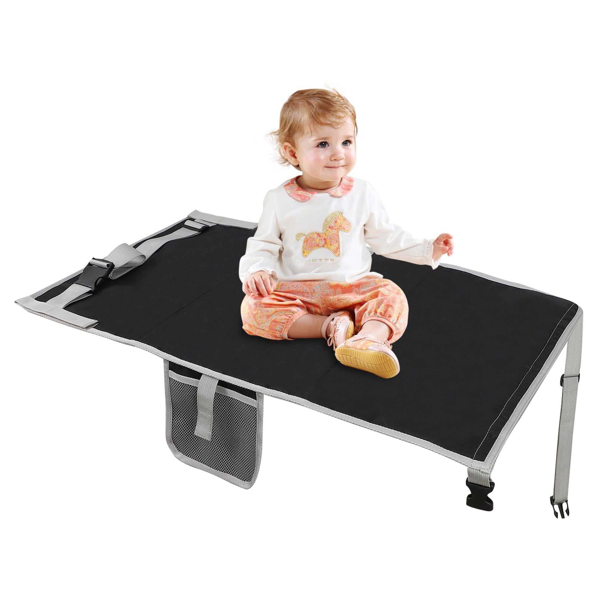 Sukubiui toddler airplane bed folded compact for easy carry in a diaper bag.