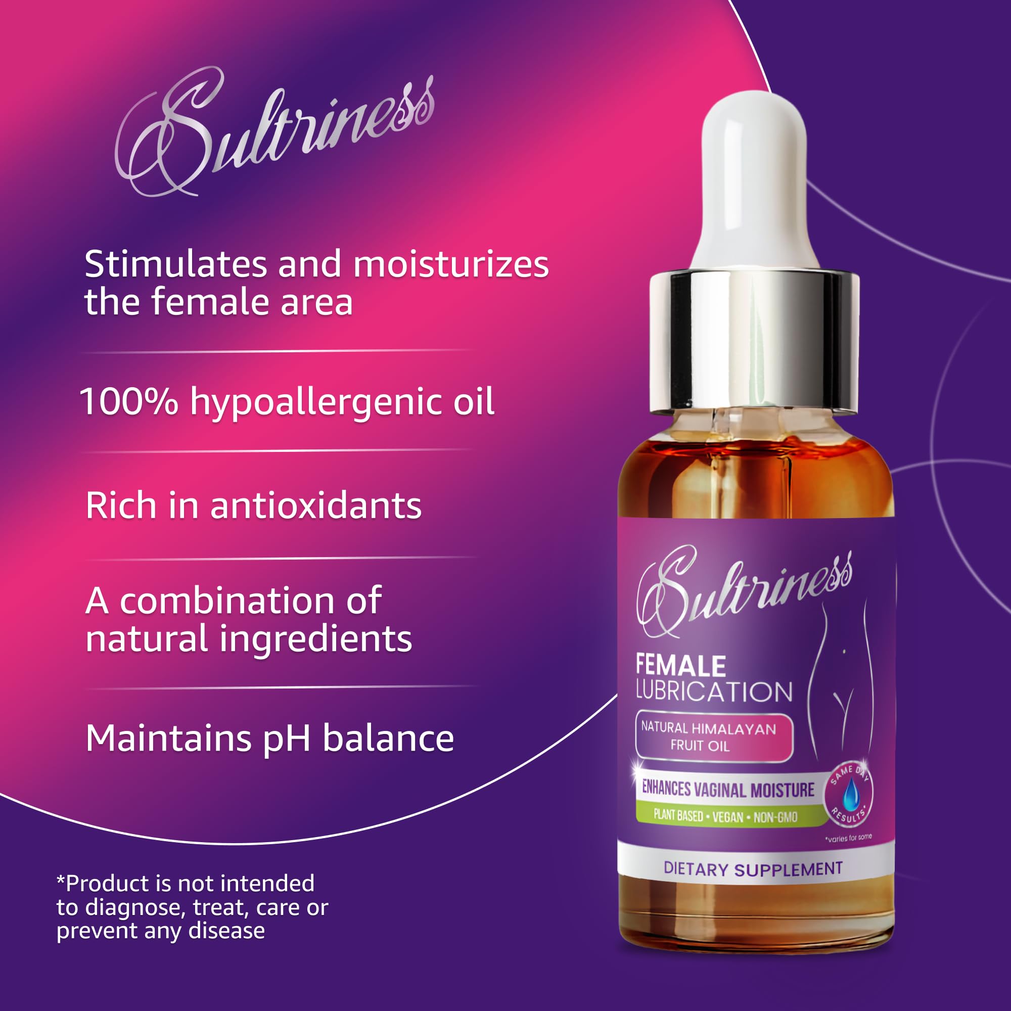 Sultriness Vaginal Drops bottle with dropper for precise dosing.