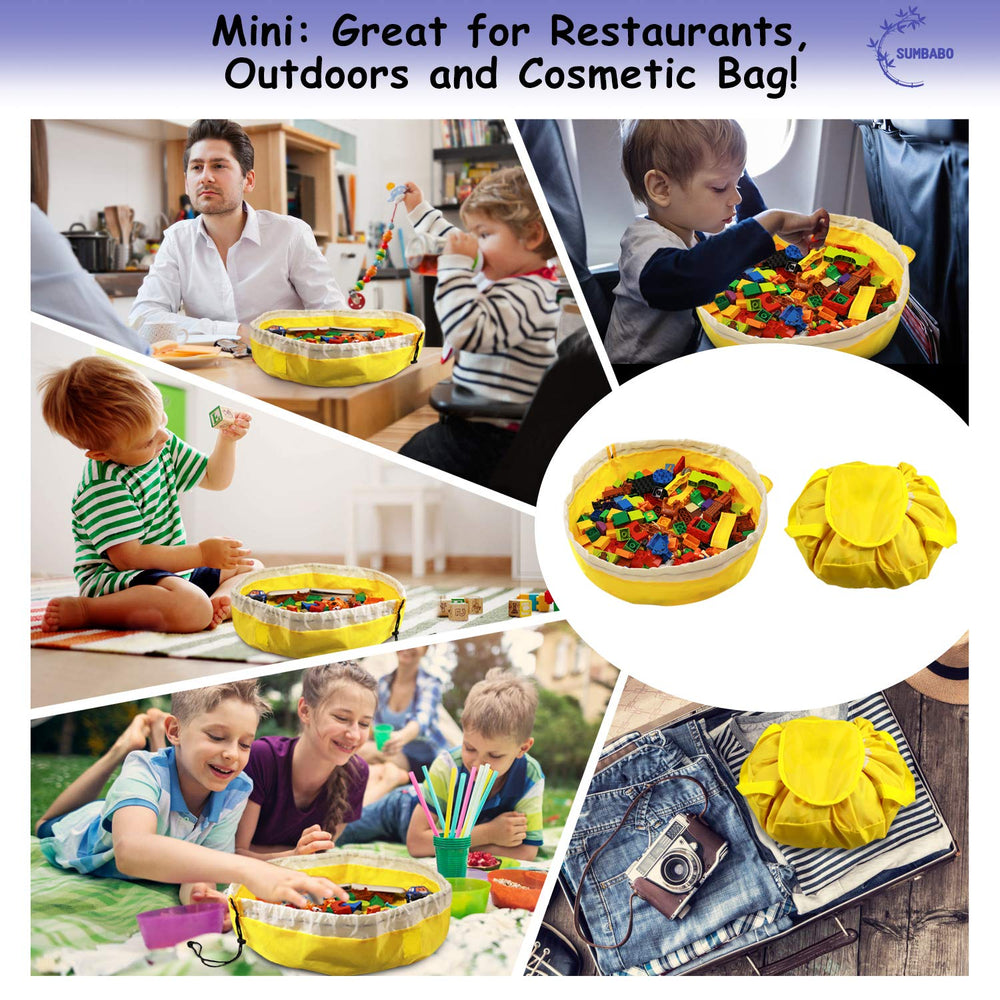 SUMBABO mini yellow bag used during travel for quiet toy moments
